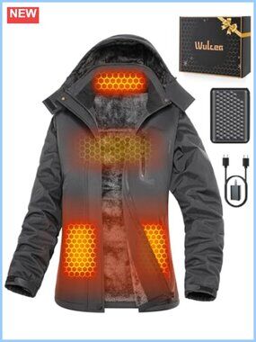 Graphene Heated Jacket Hooded Long Sleeve Fur Lined Winter Coat